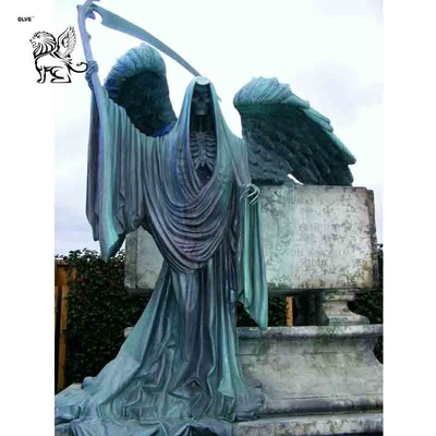 Bronze Santa Muerte Statue Saint Holy Death Statues Large Metal Cemetery Skeleton Angel Sculpture Outdoor