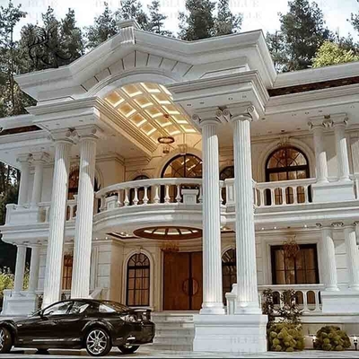 Round Stone Pillar Design Decorative Roman Columns White Marble Balcony Baluster Villa Luxury Fully Customized