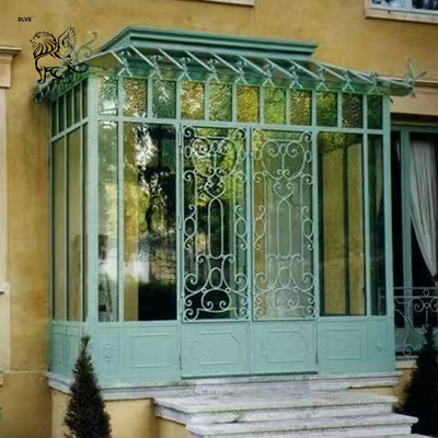 Wrought Iron Bay Window Green Metal Sun Room Glass Window Modern Popular Design Villa Houses