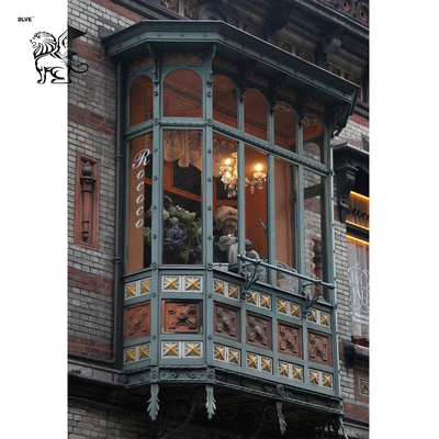 Wrought Iron Bay Window Green Metal Sun Room Glass Window Modern Popular Design Villa Houses