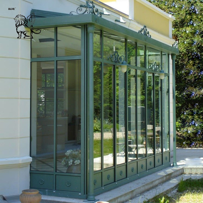 Wrought Iron Bay Window Green Metal Sun Room Glass Window Modern Popular Design Villa Houses
