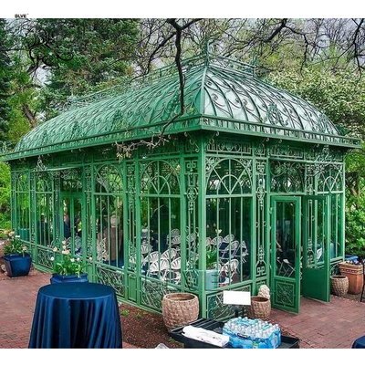 Wrought Iron Glass Sun Room Outdoor White Sturdy Movable Greenhouse Large Customized