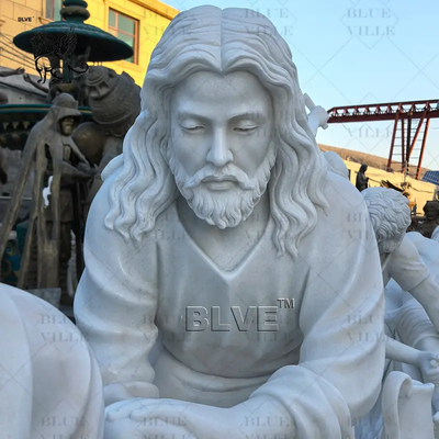 Marble Jesus Washing His Disciple'S Feet Sculpture Life Size White Marble Jesus Washing Feet Statue Religious