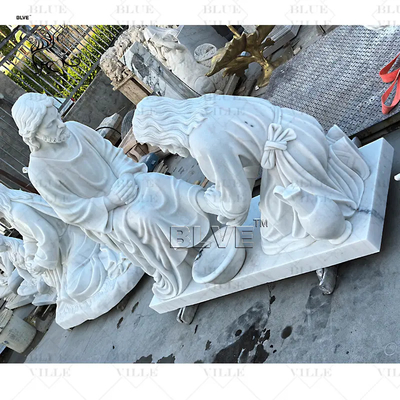Marble Jesus Washing His Disciple'S Feet Sculpture Life Size White Marble Jesus Washing Feet Statue Religious