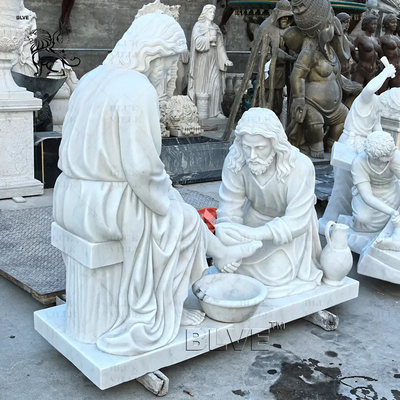 Marble Jesus Washing His Disciple'S Feet Sculpture Life Size White Marble Jesus Washing Feet Statue Religious