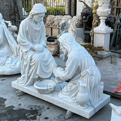 Marble Jesus Washing His Disciple'S Feet Sculpture Life Size White Marble Jesus Washing Feet Statue Religious