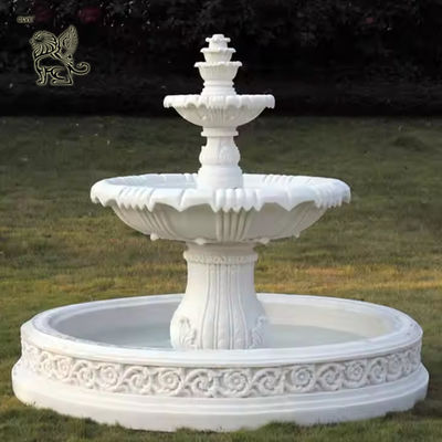 Marble Water Fountain 3 Tier White Round Fountain Hand Carved Outdoor Garden Decorative Custom