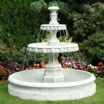 Marble Water Fountain 3 Tier White Round Fountain Hand Carved Outdoor Garden Decorative Custom