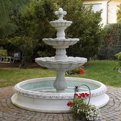 Marble Water Fountain 3 Tier White Round Fountain Hand Carved Outdoor Garden Decorative Custom
