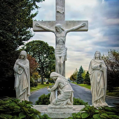 Crucifixion Marble Jesus Statue Jesus Dies on the Cross 14 Stations Sculpture Religious Outdoor Hand Carved