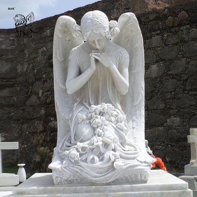 Life Size Cemetery Angel Statues Monument White Marble Sculpture Custom Outdoor
