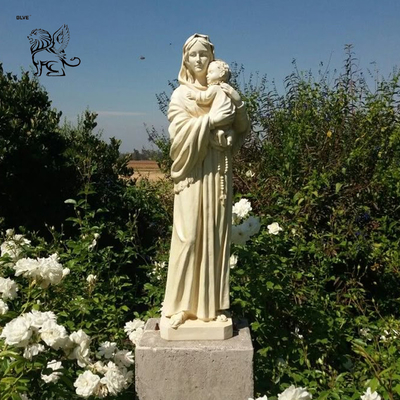 Marble Mother Mary Statues Life Size Virgin Mary Statue Holding Baby Jesus Religious Handcarved Outdoor