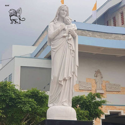 Life Size Mother Mary Holding Baby Jesus Marble Statue Religious Outdoor Sculpture Garden Decor