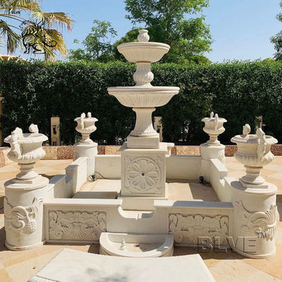 Natural White Marble Fountain Lion Ladies Statues Water Feature Stone Fountains Large Outdoor Villa Garden Custom