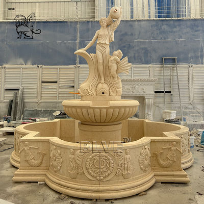 Natural White Marble Fountain Lion Ladies Statues Water Feature Stone Fountains Large Outdoor Villa Garden Custom