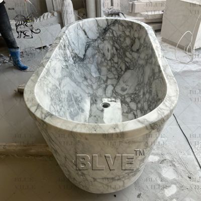 White Arabescato Marble Bathtub Natural Stone Bathtubs Bathroom Tub Freestanding Hand Carved Morden