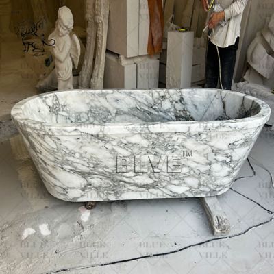 White Arabescato Marble Bathtub Natural Stone Bathtubs Bathroom Tub Freestanding Hand Carved Morden