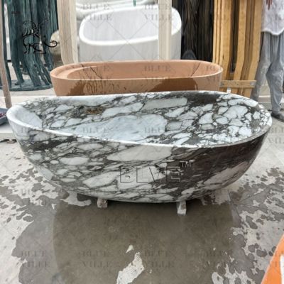 White Arabescato Marble Bathtub Natural Stone Bathtubs Bathroom Tub Freestanding Hand Carved Morden
