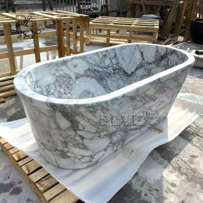 White Arabescato Marble Bathtub Natural Stone Bathtubs Bathroom Tub Freestanding Hand Carved Morden
