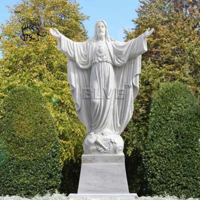 White Marble Jesus Statue Natural Stone Religious Sculpture Hand Craved Church Decoration Large