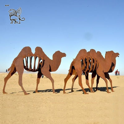 Corten Steel Camel Sculpture Abstract Metal Animal Garden Statue Contemporary Art Decoration Desert Outdoor