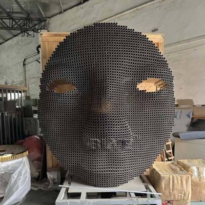 Stainless Steel Face Sculpture Abstract Metal Art Statue Modern Garden Decoration Large Outdoor