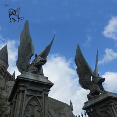 Bronze Wild Boar Sculpture Wings Metal Flying Pig Statue Large Building Decoration Outdoor European Style