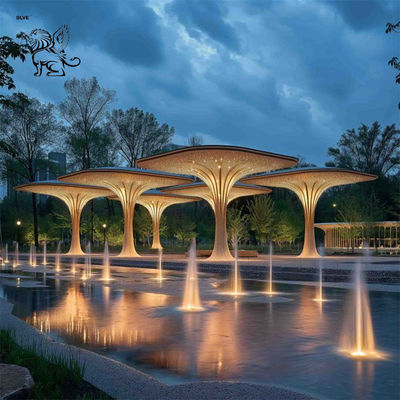 Stainless Steel Landscape Pavilion Metal Tree Sculpture Corridor Public Art Large Modern Outdoor Custom