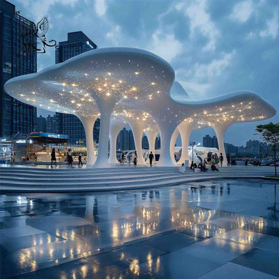 Stainless Steel Landscape Pavilion Metal Tree Sculpture Corridor Public Art Large Modern Outdoor Custom