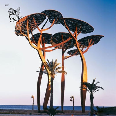 Giant Metal Tree Corten Steel Sculpture Large Garden Plants Statue Rust Color Decorative Outdoor