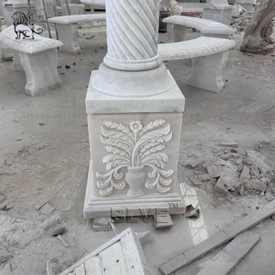 White Marble Gazebo Round Wedding Pavilion Natural Stone Hand Carved Large Outdoor Villa Western Style