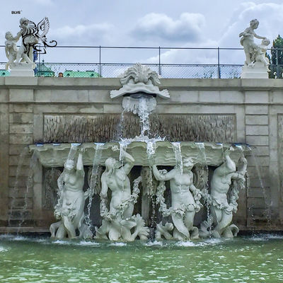 Marble Trevi Fountain Greek God Poseidon Waterfall Fountains White Stone Carving Sculptures Decorative Outdoor Large