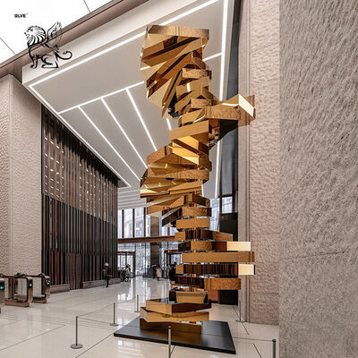 Kinetic Sculpture Stainless Steel Indoor Mirror Polished Abstract Art Modern Large Hotel Villa Lobby