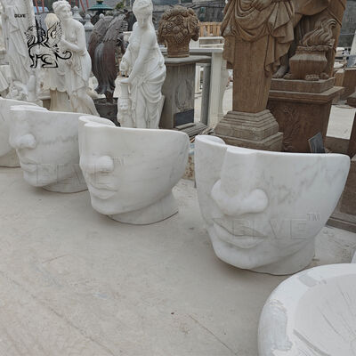 Marble Face Sculpture Bench Stone Furniture Chair Abstract Art Outdoor Garden Statues Handcarved Modern