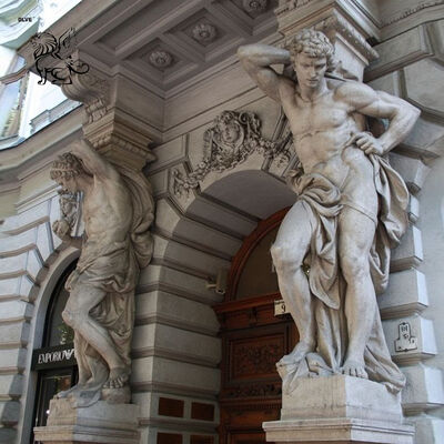 White Marble Man Statue Column Natural Stone Roman Columns Pillar Decorative Classic Building Design Luxury