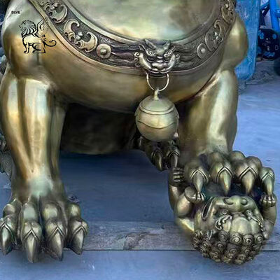 Brass Bronze Foo Dog Statue Metal Fengshui Animals Chinese Lion Sculpture Large Outdoor Entrance Decoration