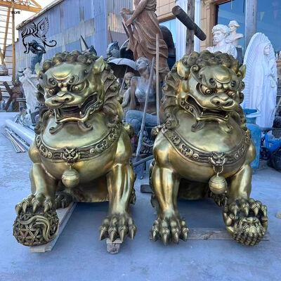 Brass Bronze Foo Dog Statue Metal Fengshui Animals Chinese Lion Sculpture Large Outdoor Entrance Decoration