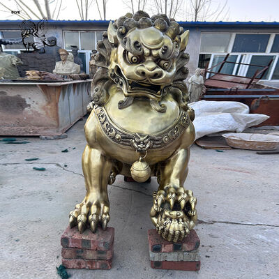 Brass Bronze Foo Dog Statue Metal Fengshui Animals Chinese Lion Sculpture Large Outdoor Entrance Decoration