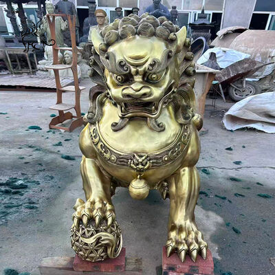 Brass Bronze Foo Dog Statue Metal Fengshui Animals Chinese Lion Sculpture Large Outdoor Entrance Decoration