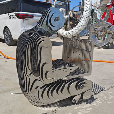 Stainless Steel Sculpture Invisible Working Man Statue Mirror Polished Life Size Modern Art Abstract Custom