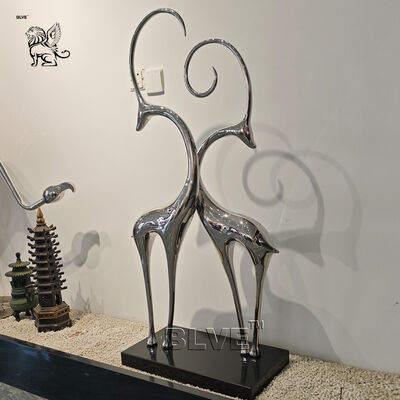 Stainless Steel Antelope Statue Abstract Art Mirror Metal Sheep Ornament Luxury Home Decoration Hotel Villa