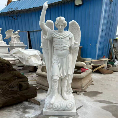 White Marble St Michael Archangel Statue Catholic Religious Angel Sculpture Life Size Outdoor Decoration