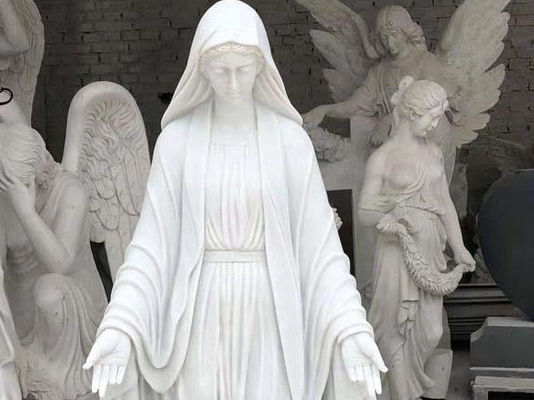 Marble Mary Statues Religious Virgin Sculpture Life Size Natural Stone Garden