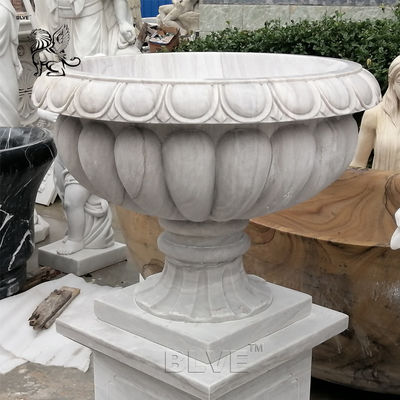 Large Marble Flowerpots Garden Decorative Hunan White Natural Stone Hand Carved