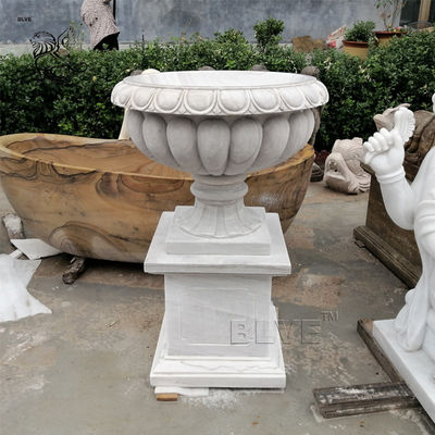 Large Marble Flowerpots Garden Decorative Hunan White Natural Stone Hand Carved