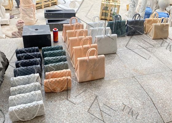 Famous Brand Bag Marble Sculpture White Natural Stone Handcarved Indoor Home Decor