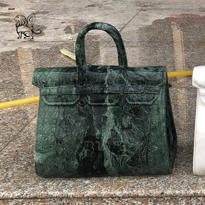 Marble Famous Brand Bag Sculpture Frog Green Natural Stone Handbag Statue Luxury Shopping Mall Decoration