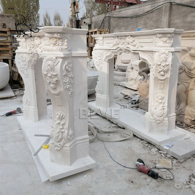 Marble Fireplace Mantel Freestanding Stone Relief Fireplaces Indoor  Decorative European Style