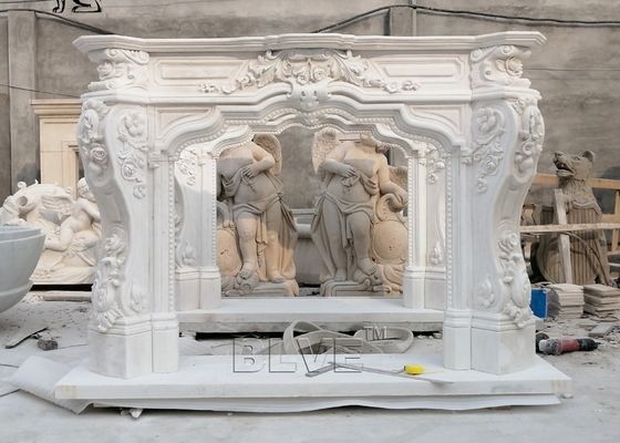 Marble Fireplace Mantel Freestanding Stone Relief Fireplaces Indoor  Decorative European Style