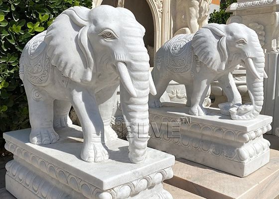 White Marble Elephant Statues Life Size Animal Sculpture Natural Stone Garden Decoration